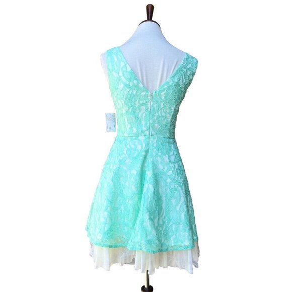 A. drea Illusion Inset Fit & Flare Lace Dress Size S Color Mint - Picture 9 of 16